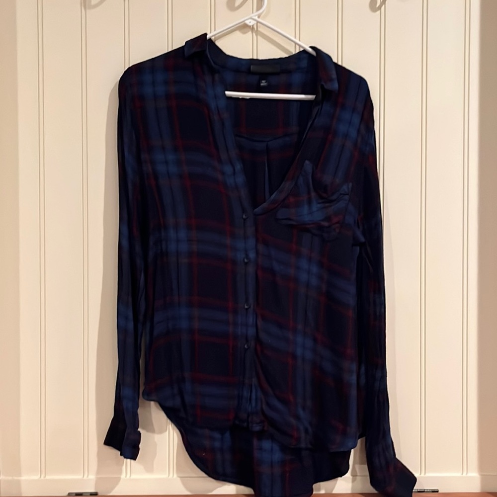 Topshop flannel shirt. Size 6. Navy blue with slight maroon.
